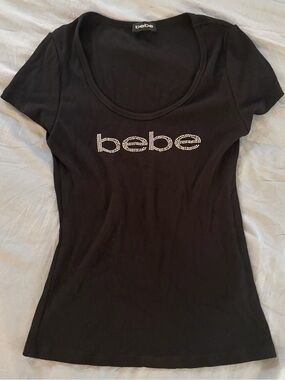 Y2K bebe Black Short Sleeve Tee with Rhinestone Logo